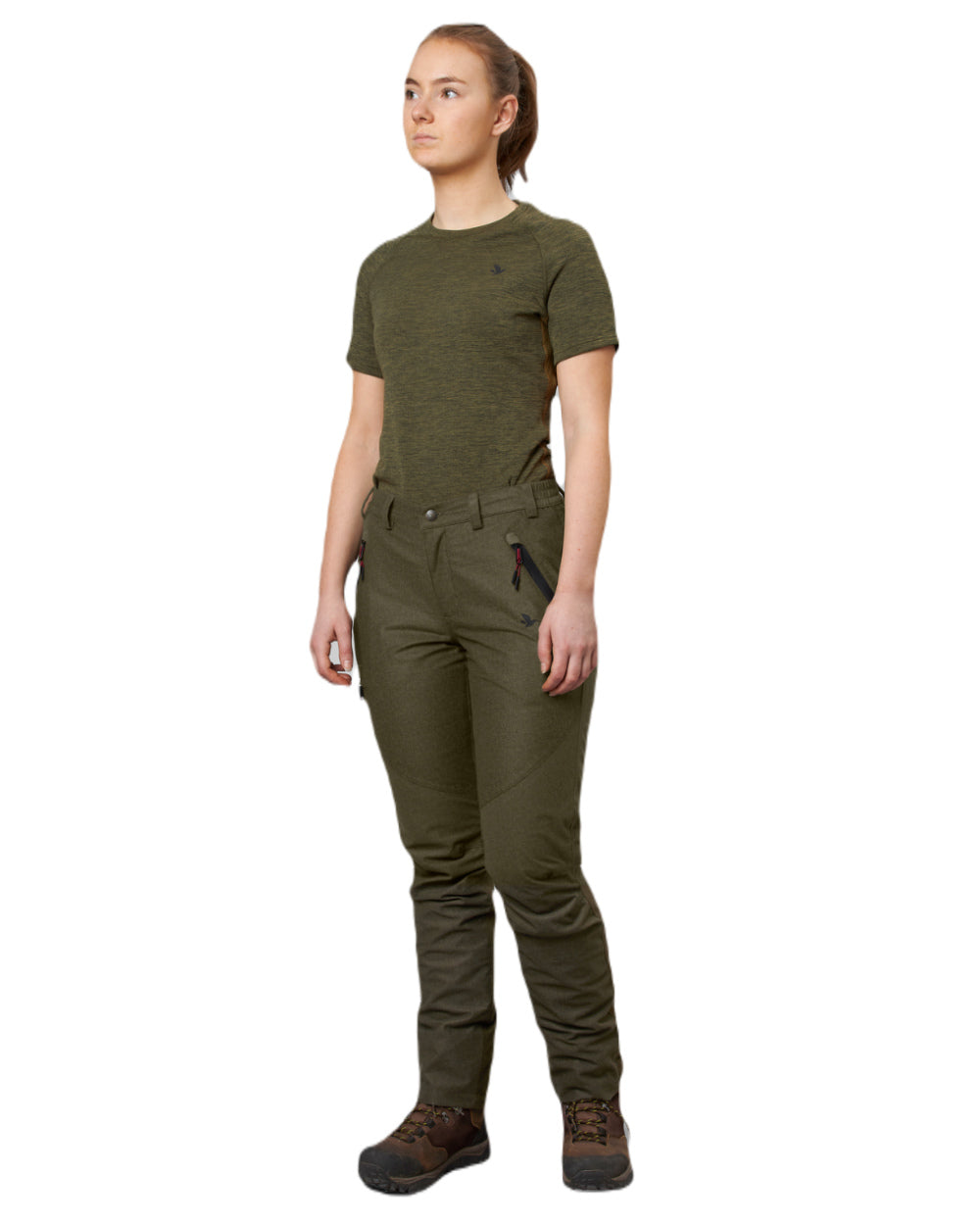 Pine Green Melange Coloured Seeland Womens Avail Trousers on white background 