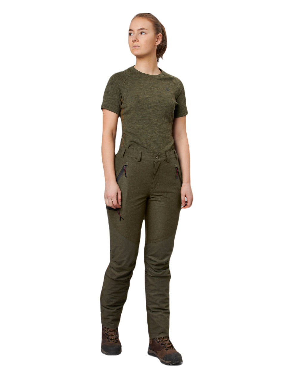 Pine Green Melange Coloured Seeland Womens Avail Trousers on white background 