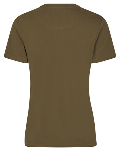 Military Olive Coloured Seeland Womens Deer On Line T-Shirt on white background 