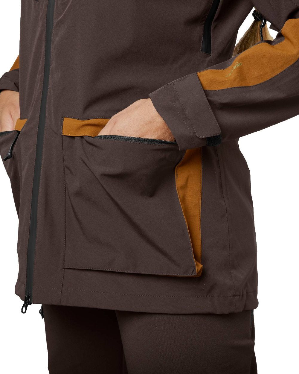 Dark Brown Coloured Seeland Womens Dog Active Jacket on white background 