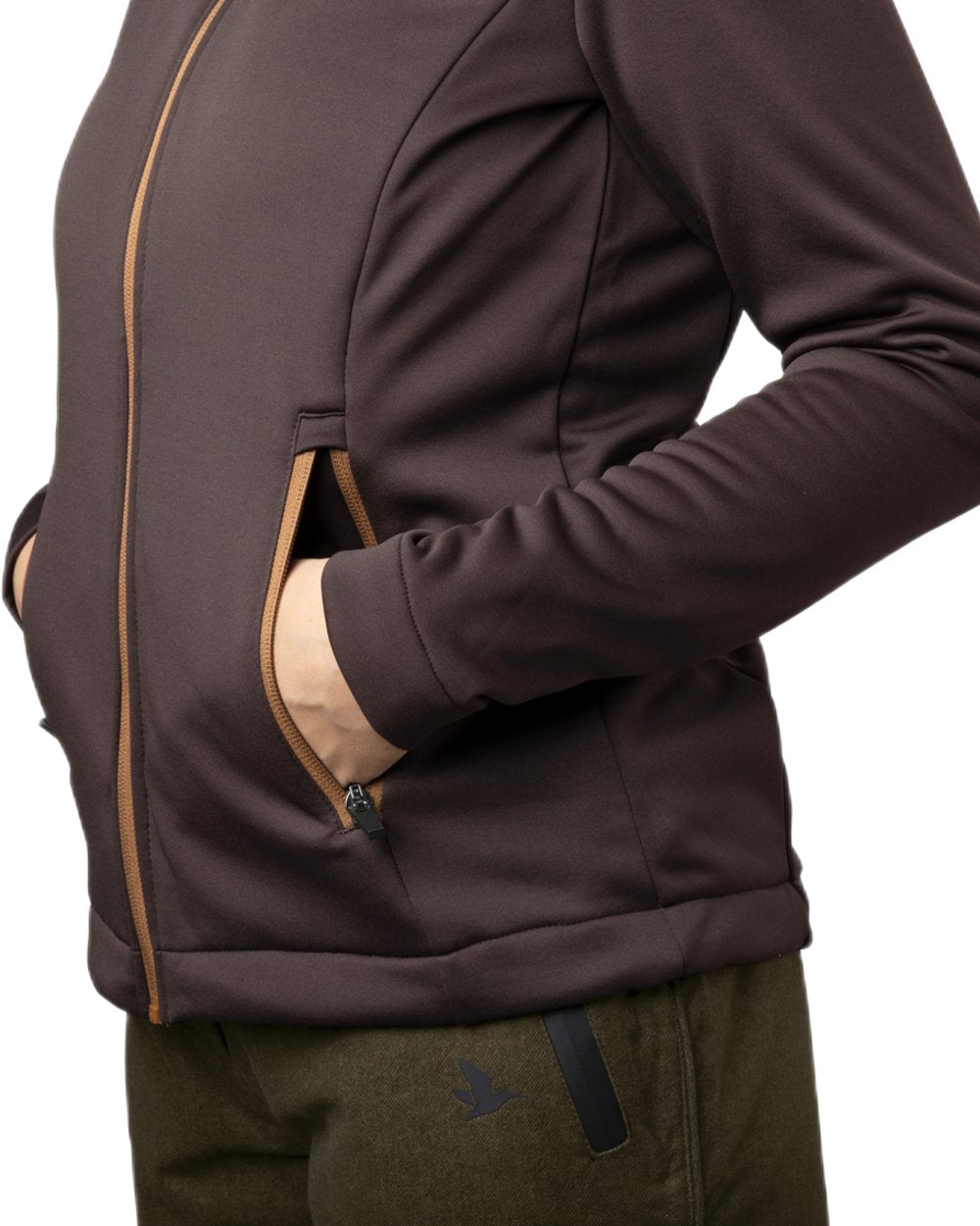 Dark Brown Coloured Seeland Womens Emily Fleece on white background 