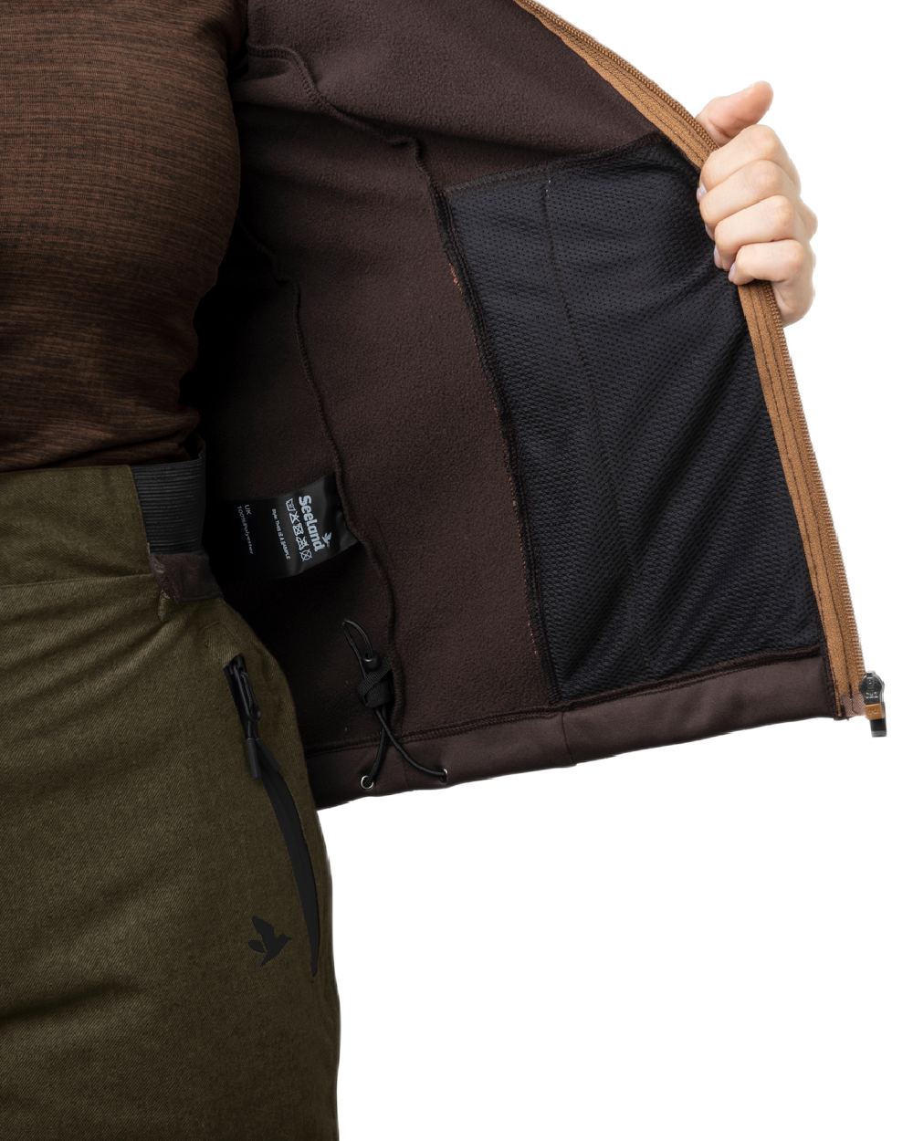 Dark Brown Coloured Seeland Womens Emily Fleece on white background 