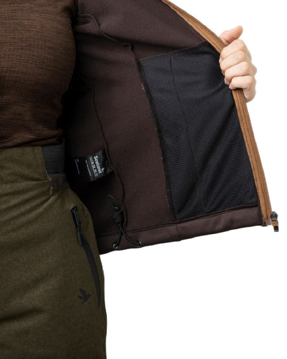 Dark Brown Coloured Seeland Womens Emily Fleece on white background 