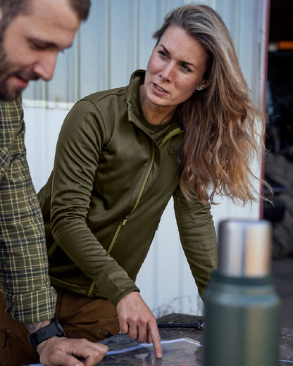 Pine Green Coloured Seeland Womens Emily Fleece on outdoor background 