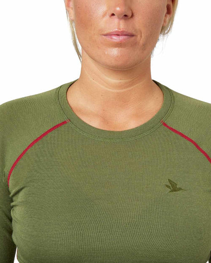 Capulet Olive Coloured Seeland Womens Hawker Base Layer on white background 