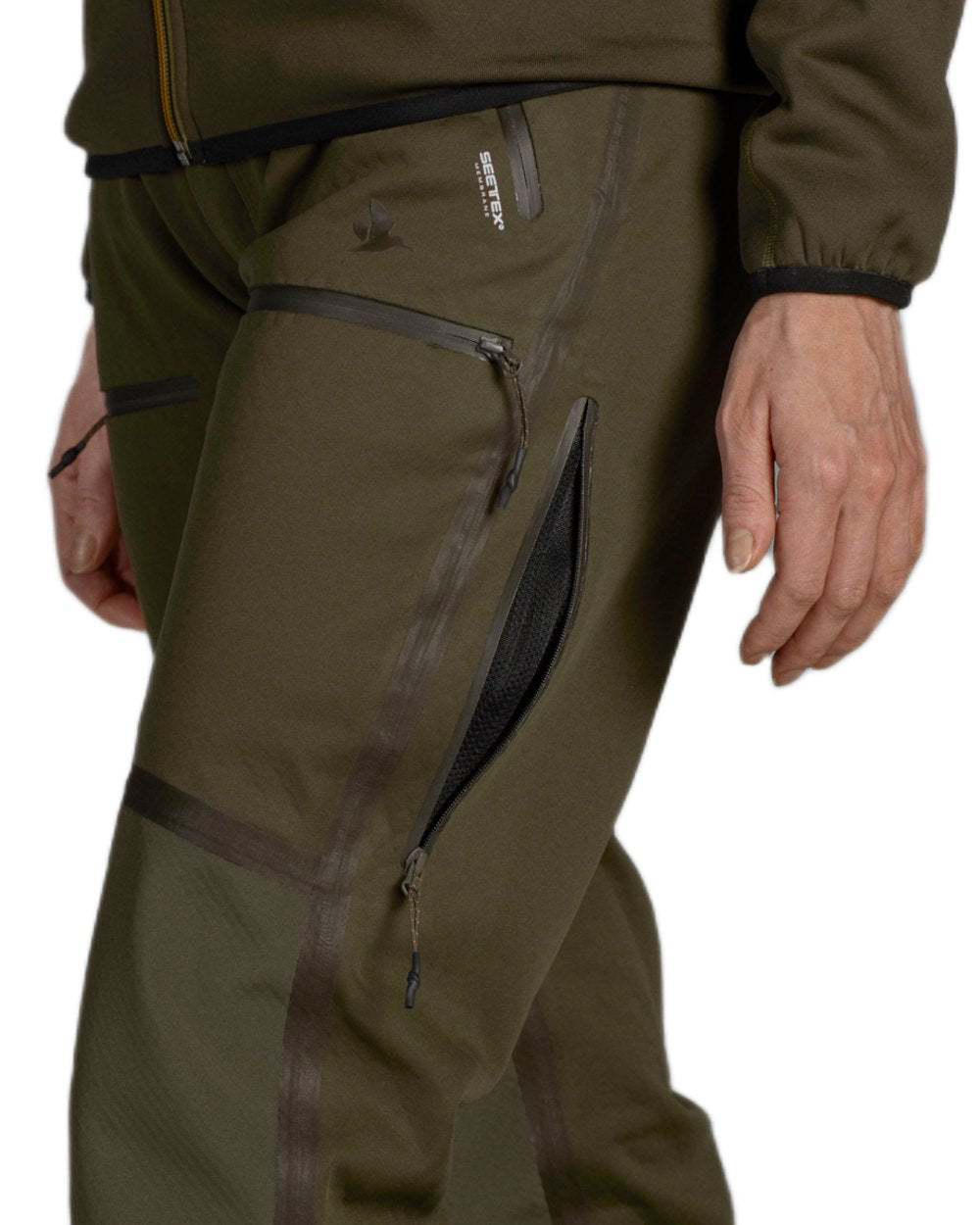 Pine Green Coloured Seeland Womens Hawker Waterproof Advance Trousers on White background 