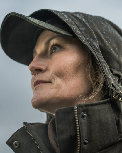 Light Pine Coloured Seeland Womens Highpoint Harriet Jacket on outdoor background 