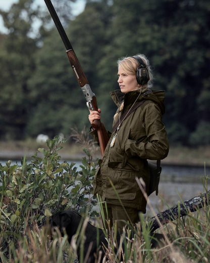 Pine Green Coloured Seeland Womens Key-Point Wax Jacket on outdoor background 