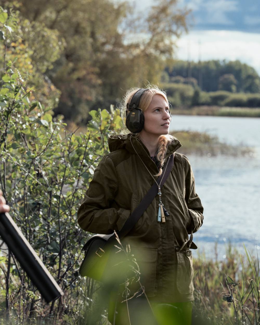 Pine Green Coloured Seeland Womens Key-Point Wax Jacket on outdoor background 