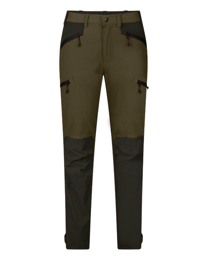 Grizzly Brown Duffel Green coloured Seeland Womens Larch Stretch Trousers on White background 