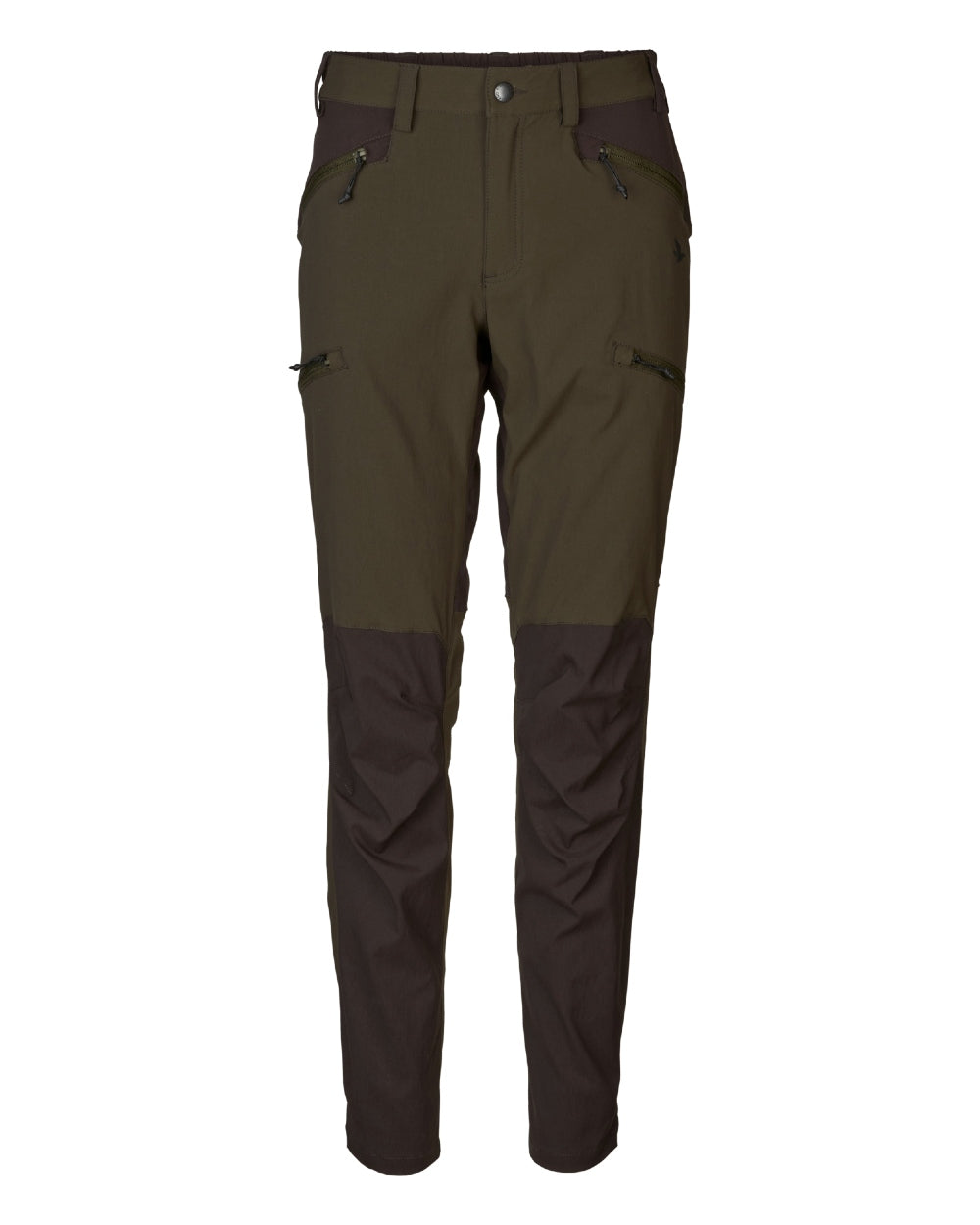 Pine Green Chocolate Torte coloured Seeland Womens Larch Stretch Trousers on White background 