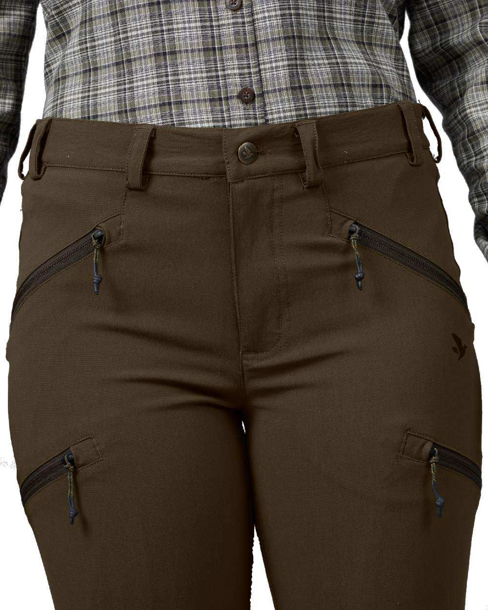 Pine Green coloured Seeland Womens Larch Stretch Trousers on White background 