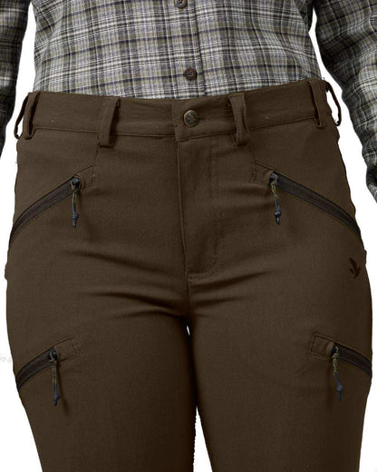 Pine Green coloured Seeland Womens Larch Stretch Trousers on White background 