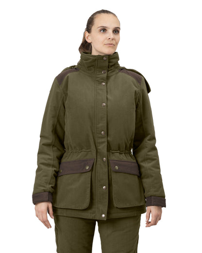 Pine Green Coloured Seeland Womens Max Warm II Jacket on White background 
