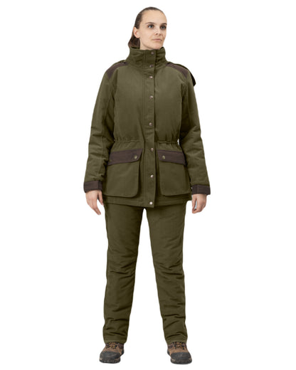 Pine Green Coloured Seeland Womens Max Warm II Jacket on White background 
