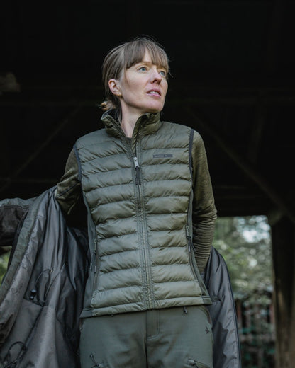 Light Pine Coloured Seeland Womens Therma Waistcoat on forest background 