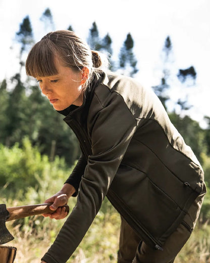 Pine Green Coloured Seeland Womens Tidal Tora Fleece Jacket on outdoor background 