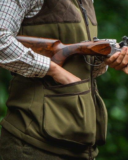 Light Pine Coloured Seeland Womens Wenlock Faye Waistcoat on forest background 