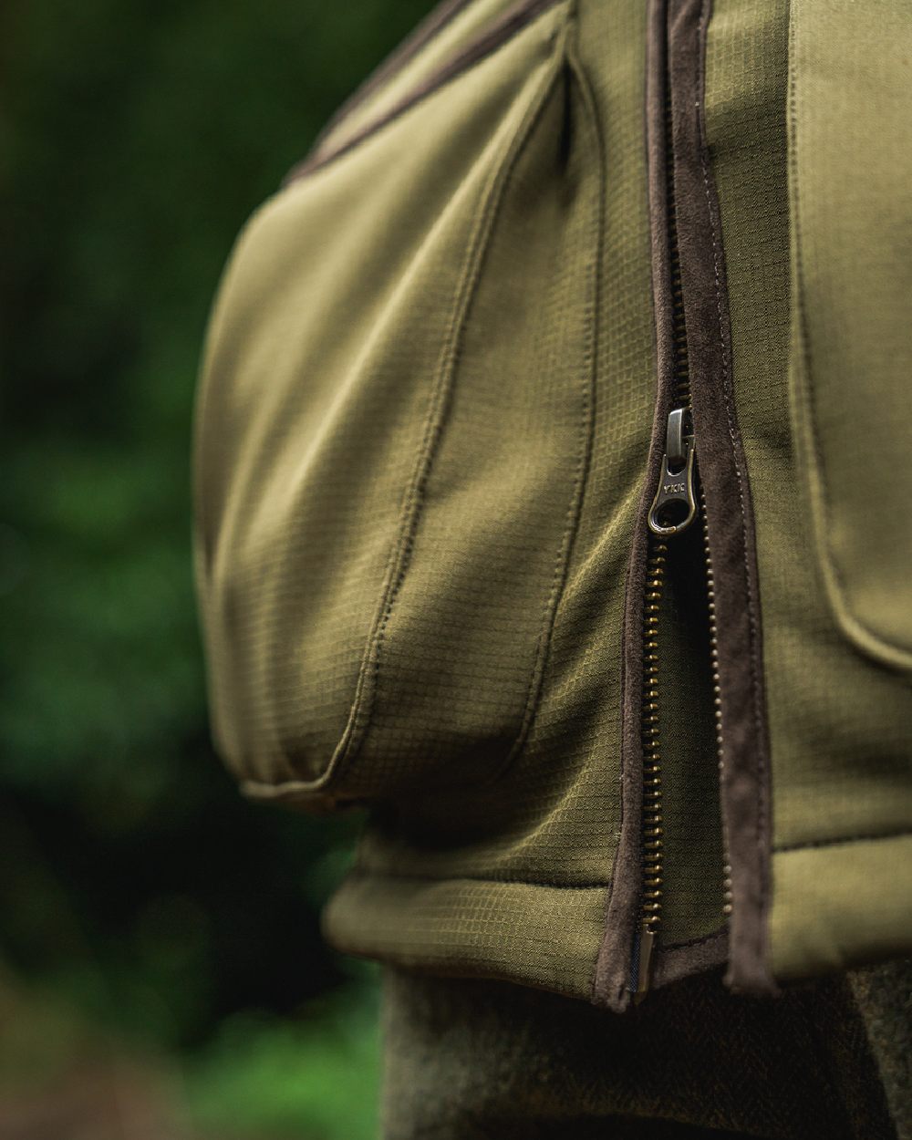 Light Pine Coloured Seeland Womens Wenlock Faye Waistcoat on forest background 