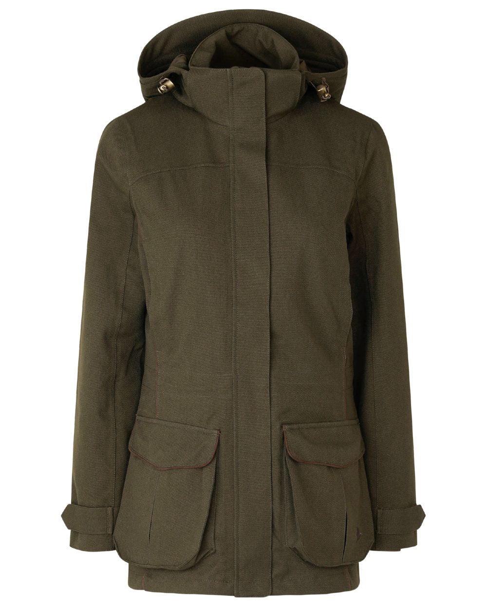 Shaded Olive coloured Seeland Womens Woodcock Royale Eve Jacket on white background 