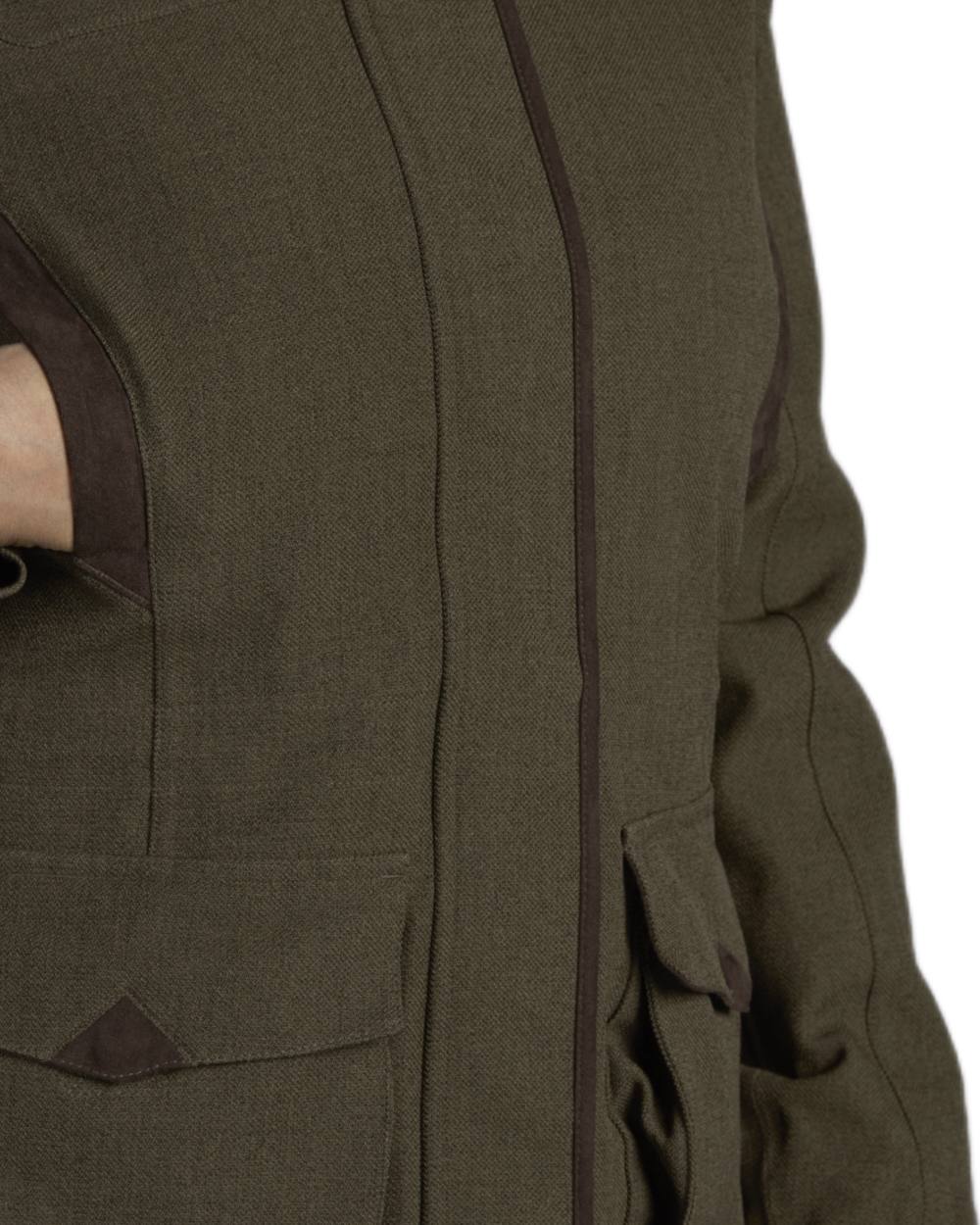 Shaded Olive coloured Seeland Woodcock Advanced Ladies Jacket on white background 