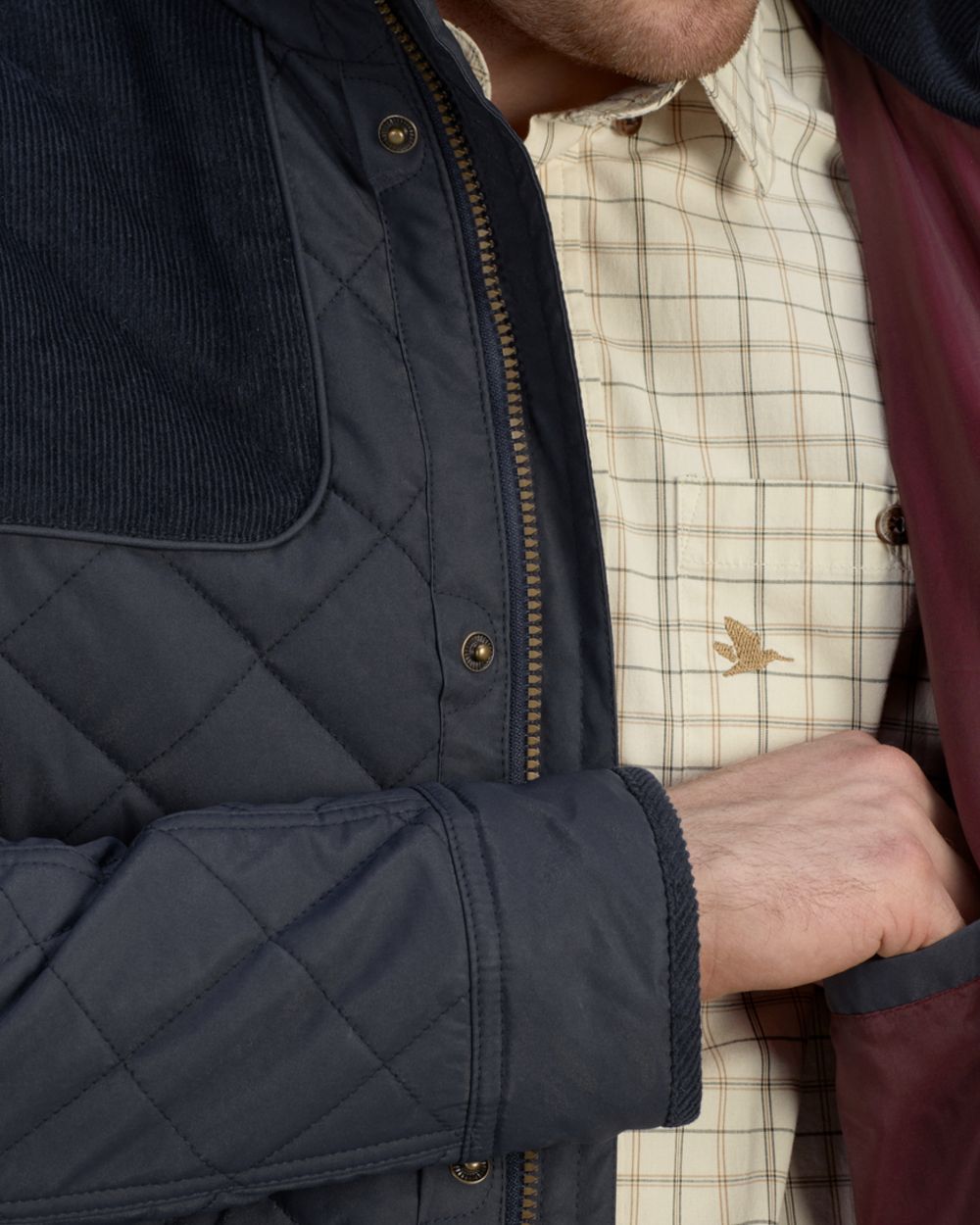 Classic Blue Coloured Seeland Woodcock Advanced Quilted Jacket on White background 