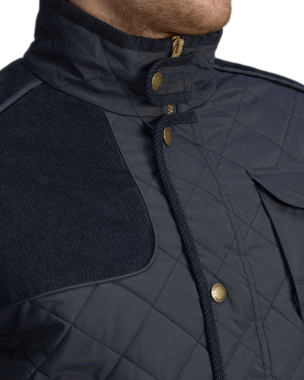 Classic Blue Coloured Seeland Woodcock Advanced Quilted Jacket on White background 