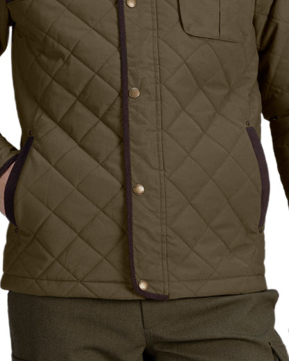 Shaded Olive Coloured Seeland Woodcock Advanced Quilted Jacket on White background 