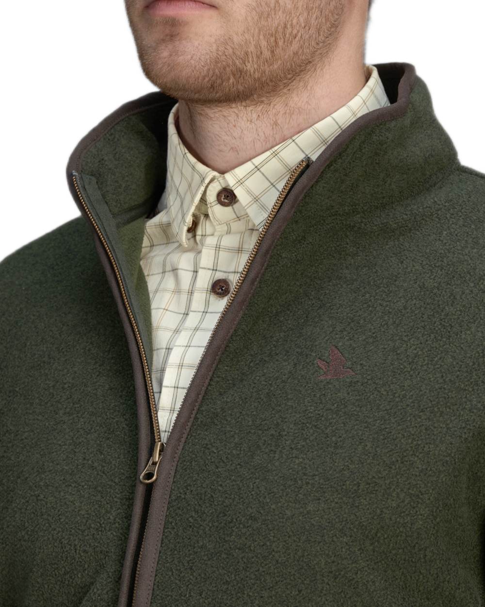 Classic Green Coloured Seeland Woodcock Fleece Jacket on White background 