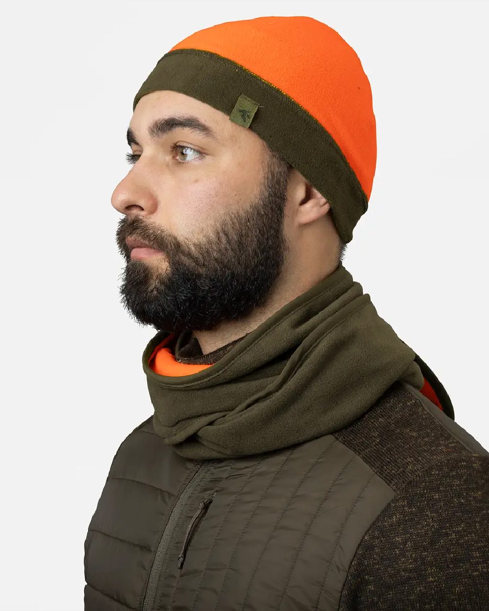 Seeland Reversible Fleece Hat in Pine Green/Hi-Vis Orange