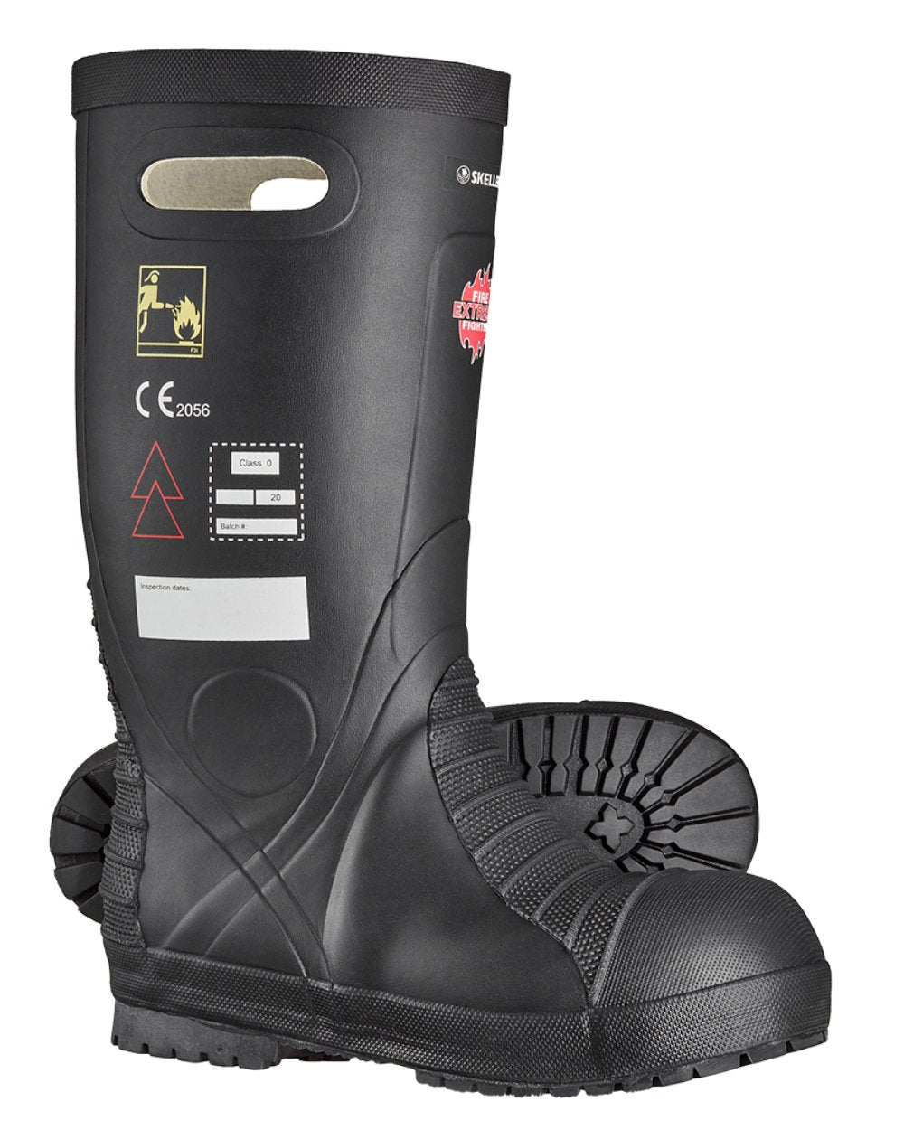 Black Coloured Skellerup Firefighter Extreme Wellingtons on white background 