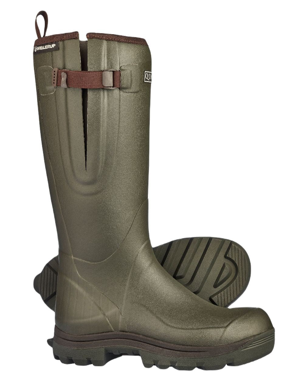Green Brown Coloured Skellerup Quatro Sport Boot on white background 