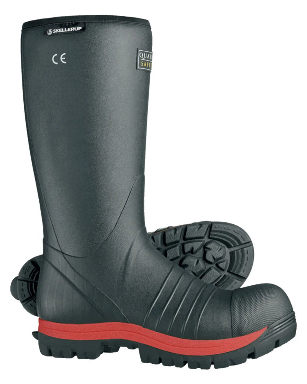 Black Red coloured Skellerup Quatro Super Safety S5 Insulated Black Boot on white background 