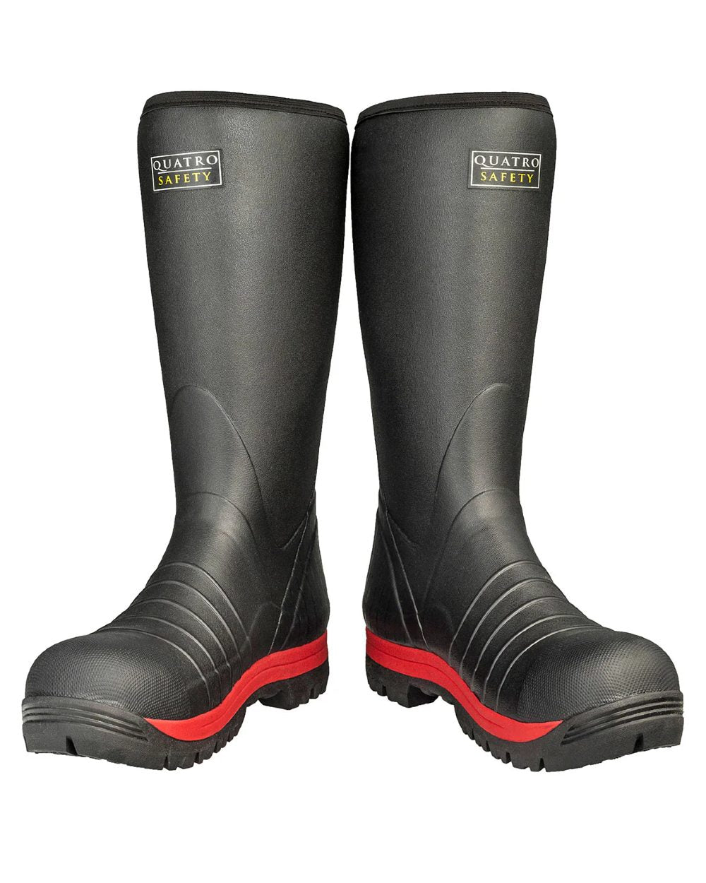 Black Red coloured Skellerup Quatro Super Safety S5 Insulated Black Boot on white background 