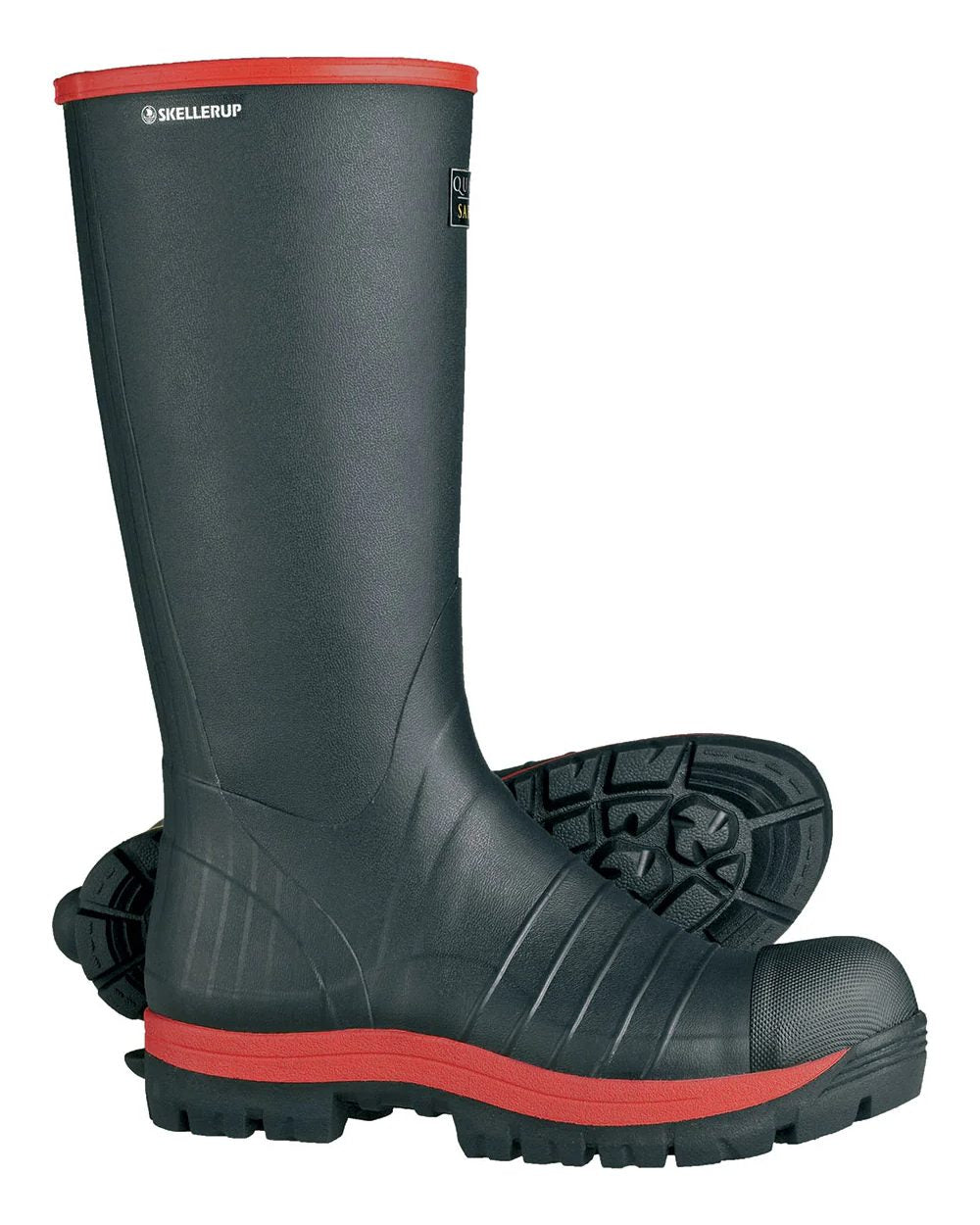 Black Red Coloured Skellerup Quatro Super Safety S5 Uninsulated Boot on white background 