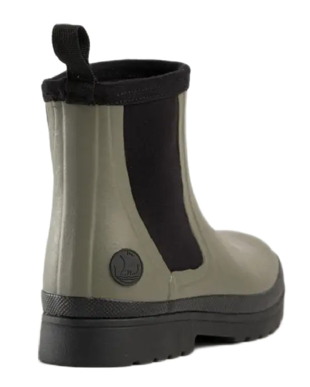 Olive coloured Skellerup Meadow Ankle Boots on white background 