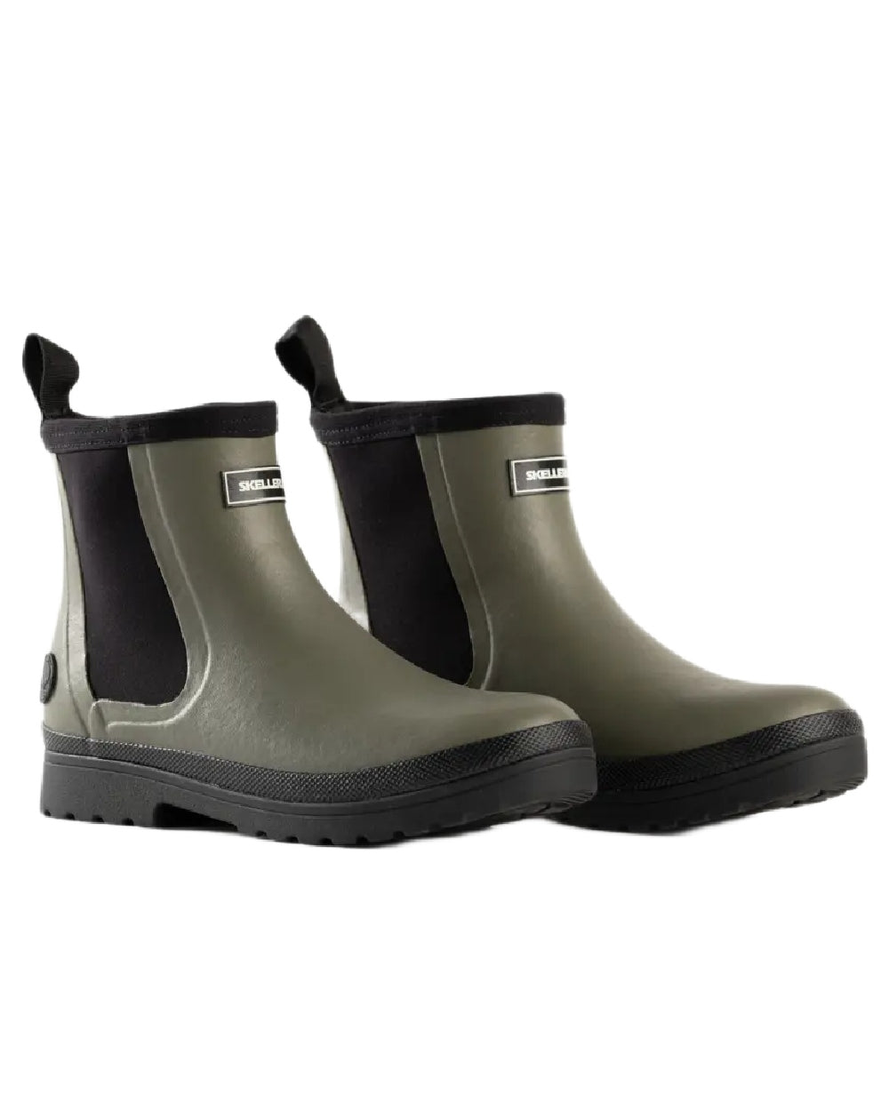 Olive coloured Skellerup Meadow Ankle Boots on white background 