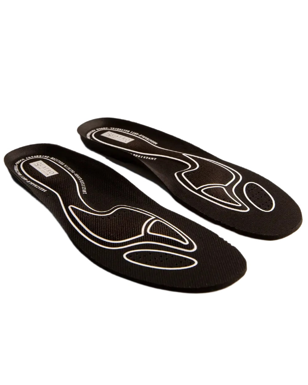 Black White coloured Skellerup Quatro Insoles on white background 