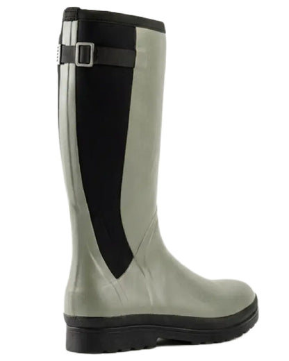 Olive coloured Skellerup Womens Meadow Wellingtons on white background 