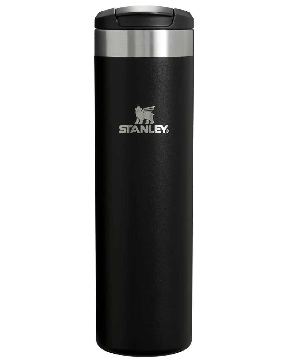 Black coloured Stanley AeroLight Transit Mug 0.6L on white background 
