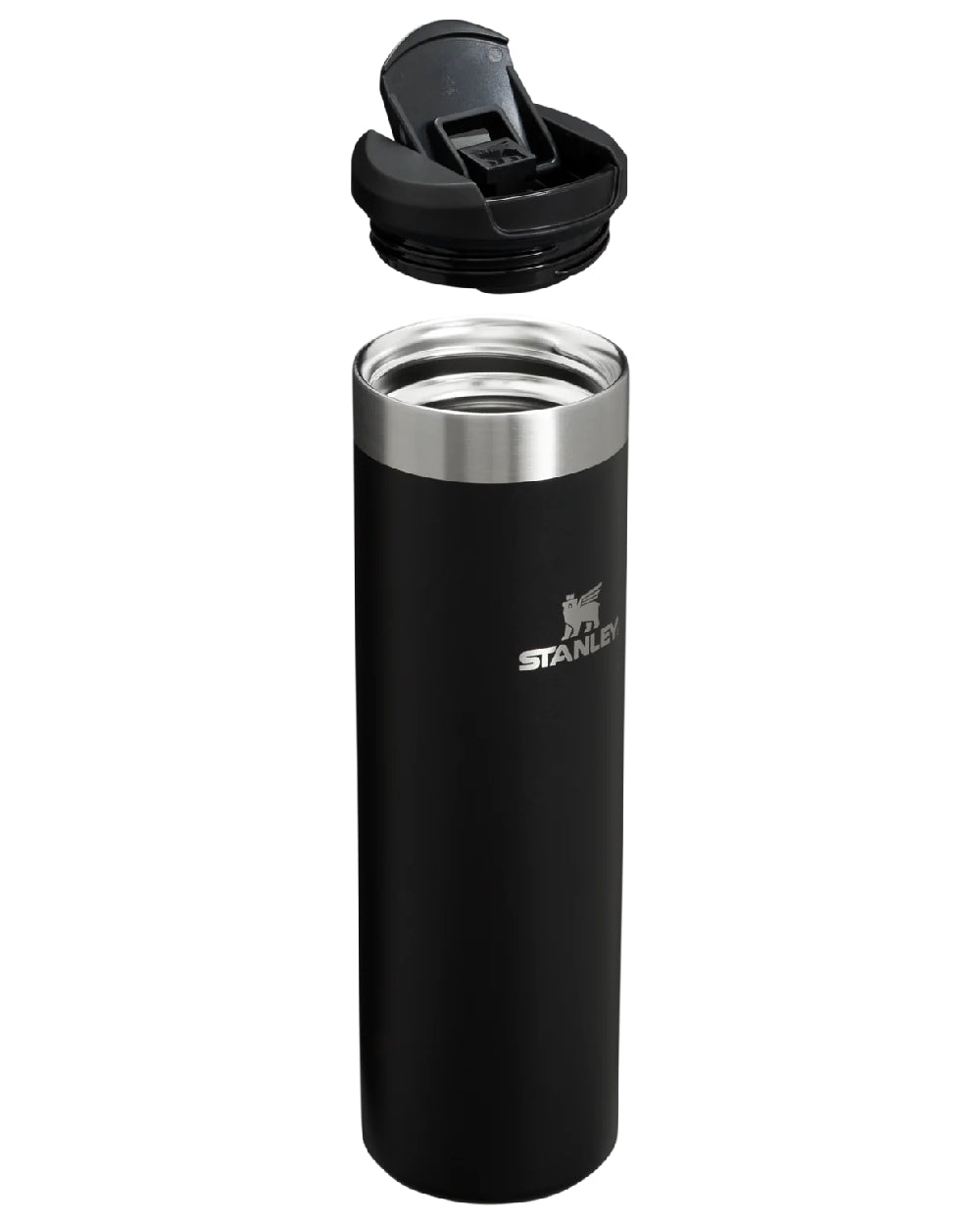 Black coloured Stanley AeroLight Transit Mug 0.6L on white background 