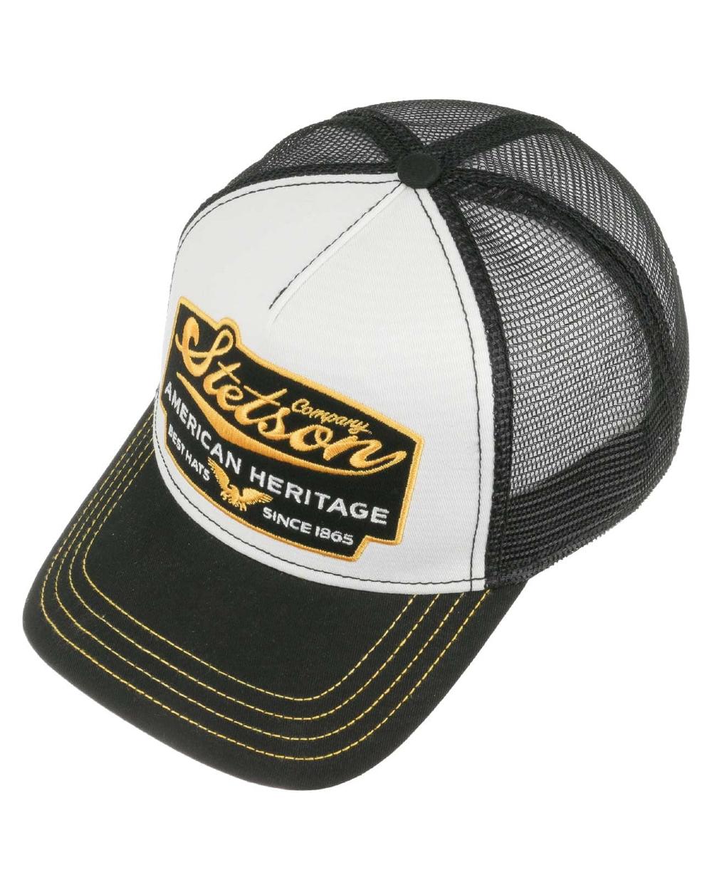 Black white coloured Stetson American Heritage Black White Trucker Cap on white background