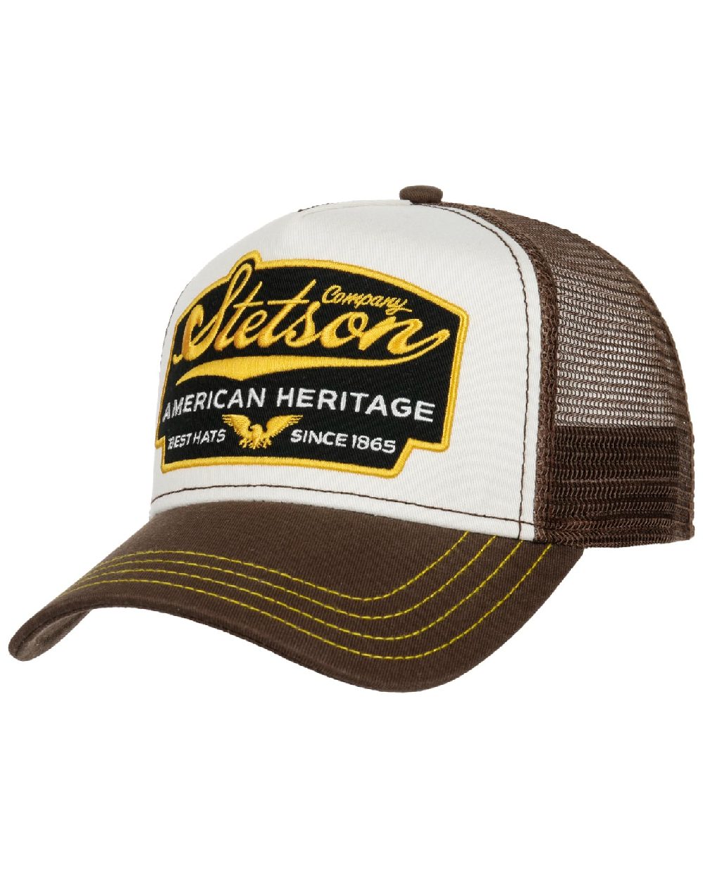 Brown White Stetson American Heritage Brown White Trucker Cap on white background 