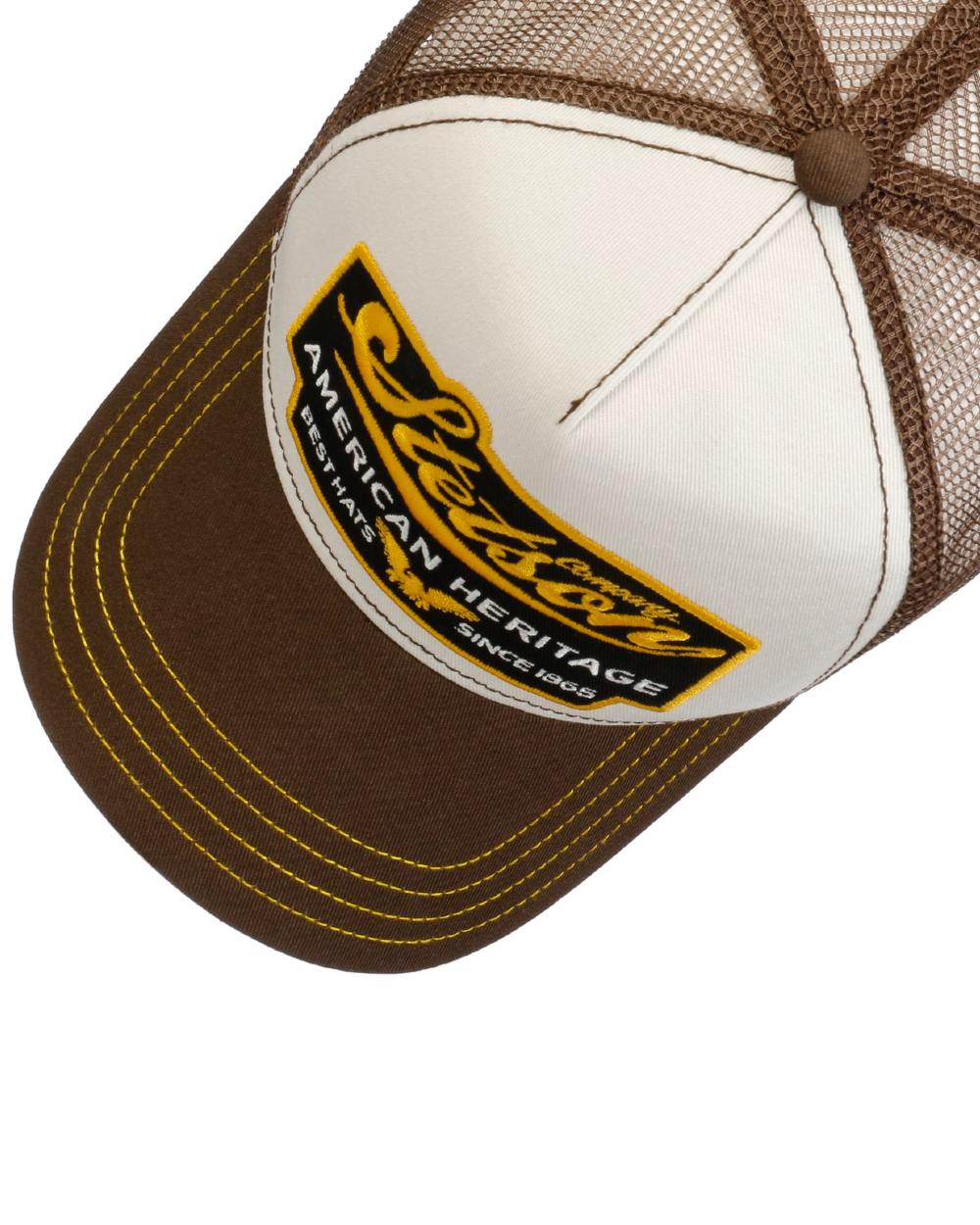 Brown White Stetson American Heritage Brown White Trucker Cap on white background 