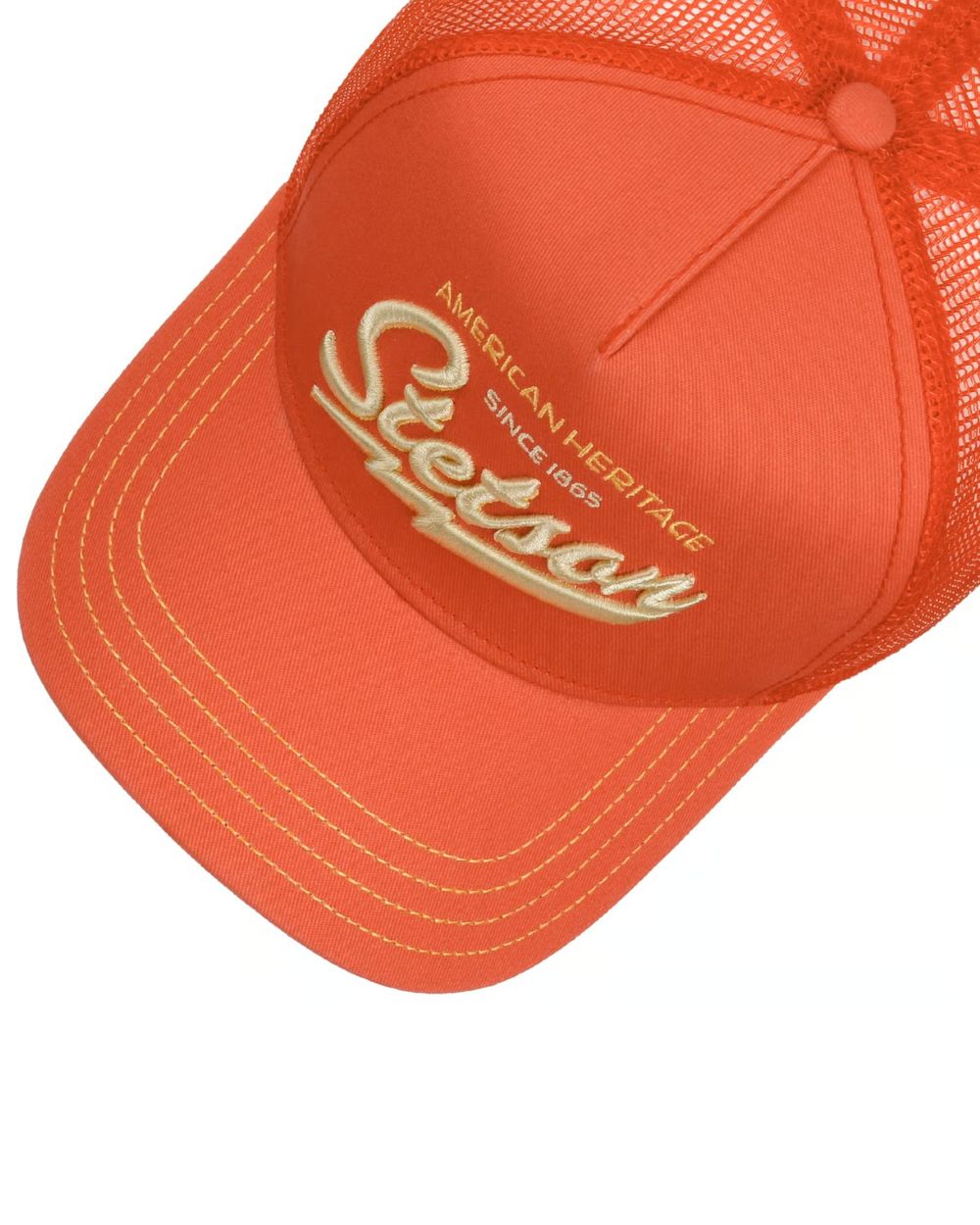 Salmon coloured Stetson American Heritage Classic Salmon Trucker Cap on white background 