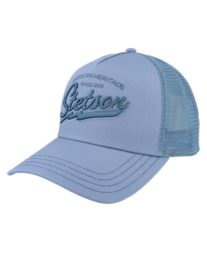 Dusty Blue coloured Stetson American Heritage Classic Trucker Cap on white background 