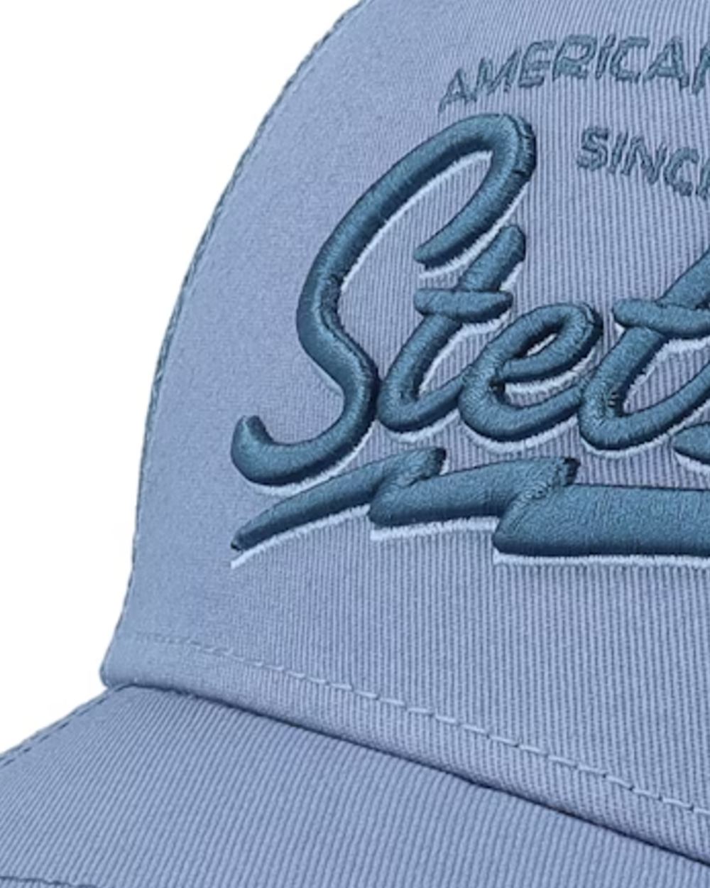 Dusty Blue coloured Stetson American Heritage Classic Trucker Cap on white background 