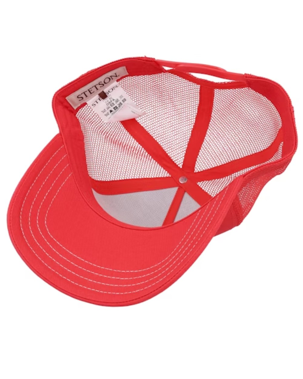 Fire Red coloured Stetson American Heritage Fire Red Classic Trucker Cap on white background 