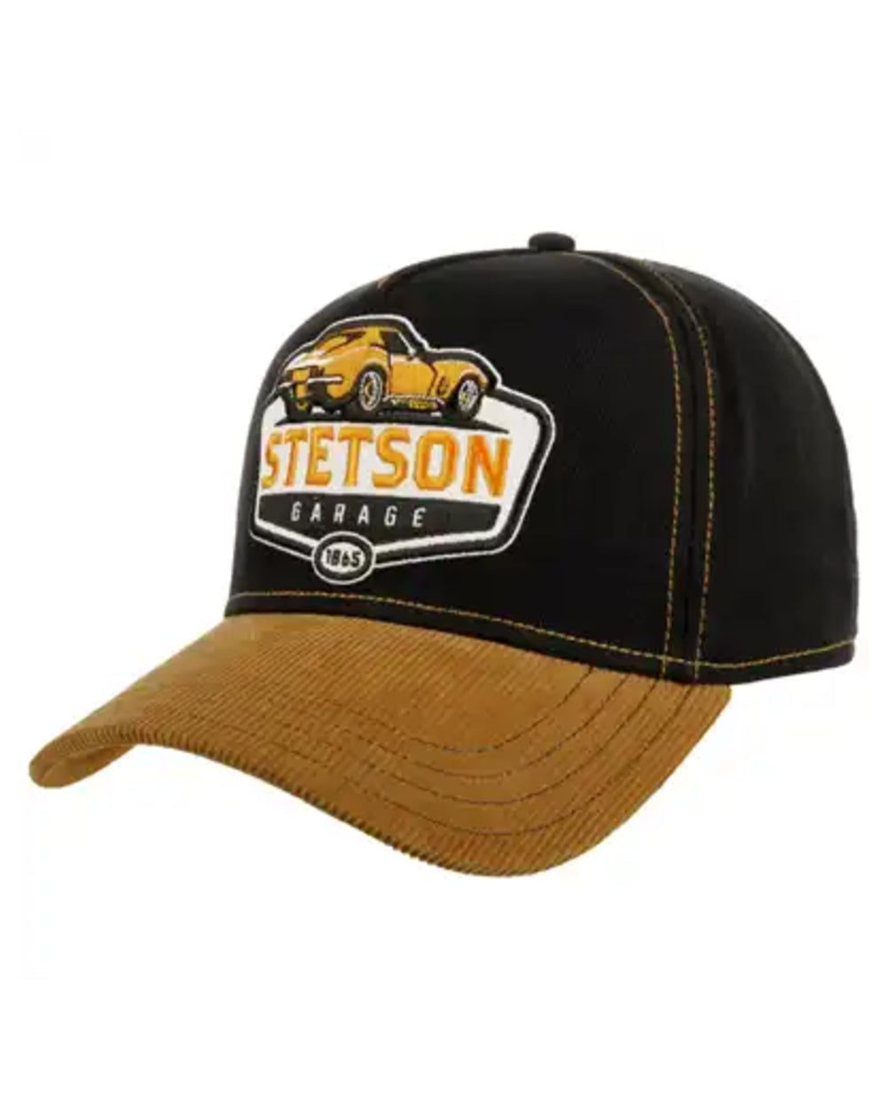 Gold Black coloured Stetson American Heritage Garage Trucker Cap on white background 