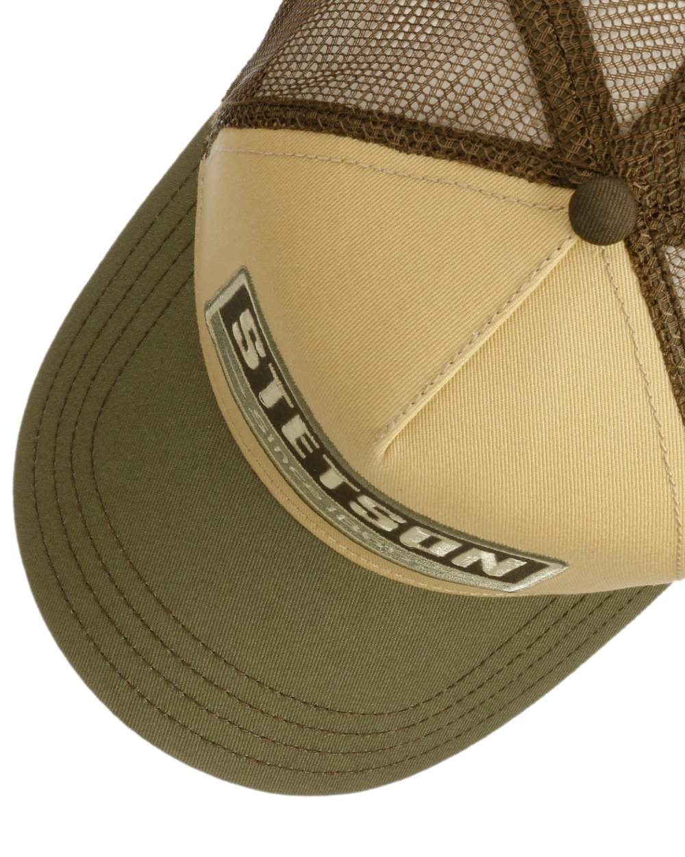 Green Beige coloured Stetson American Heritage Gasoline Trucker Cap on white background 